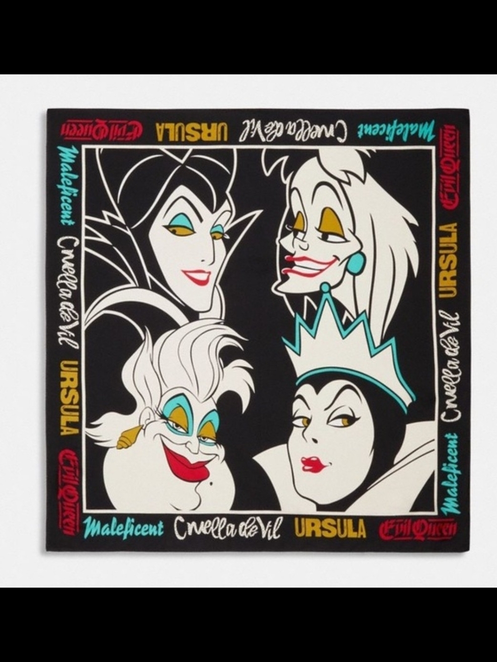 Coach + Disney Villains Silk Scarf 35"x35" New w/Tags